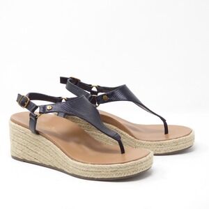 Vionic Kirra Wedge Sandals Womens Size 7 Thong Espadrille Ankle Strap Black
